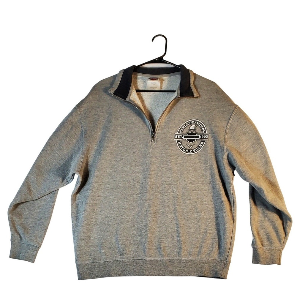 Harley Davidson Texas Thunder Mens Gray 1/4 Zip Sweatshirt‎ Pullover Size L